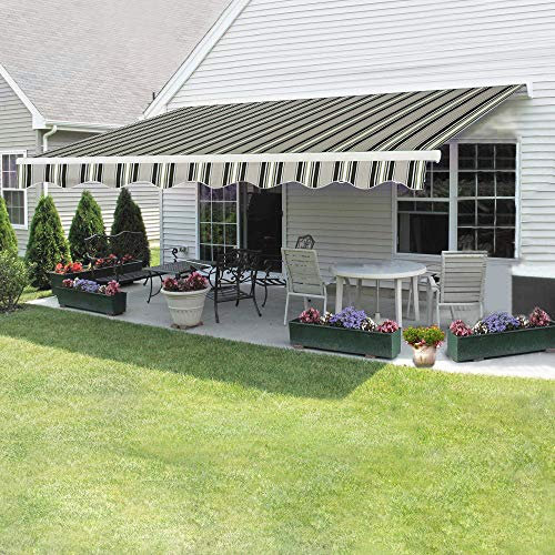 Panana Retractable Manual Awning, Multi Size DIY Folding Awning with Hand Crank Patio Garden Sun Shade Canopy Gazebo, Anti-UV and Waterproof for Courtyard, Balcony, Restaurant (3x2.5m, Multi-Stripe)
