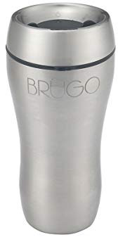 BruGo Leak Proof Travel Mug with Built-In Temperature Control Chamber. Double-Wall Insulated Travel Cup - Perfect for Tea & Coffee Lovers - Retro Colour (SS - Jet Black)