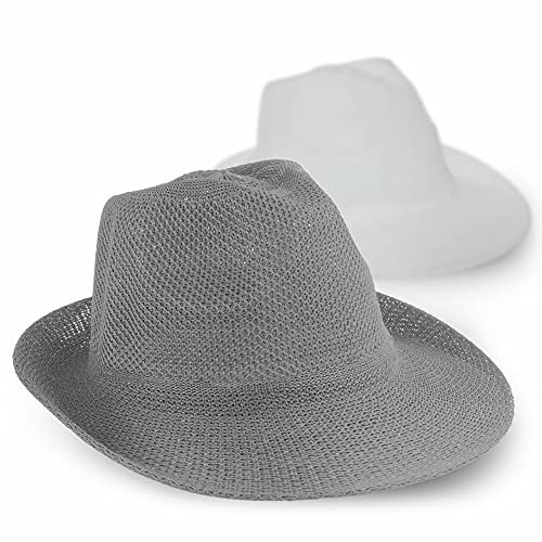 ANTEVIA - Lot de 2 Chapeaux Panama Unisexe pour Adulte | Plus DE 30 MODÈLES | Femme Homme Paille | Matière : Polyester| Couleurs : Blanc Gris (Timbu L2)