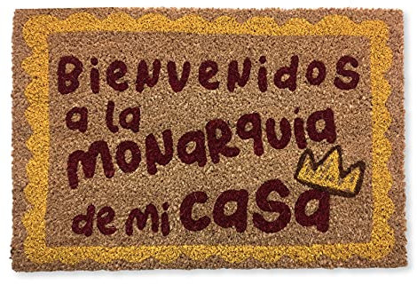 koko doormats Felpudo Original de Coco Natural “Bienvenidos a la Monarquía de mi Casa” | Alfombra de Entrada Antideslizante para Exterior | 60x40 cm | Diseño Divertido, Base PVC
