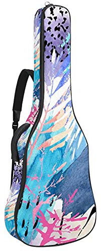 Gitarren-Gigbag, wasserdicht, Reißverschluss, weicher Gitarren-Rucksack für Bassgitarre, Akustik- und klassische Folk-Gitarren-Tasche, Pink / Blau, handbemalte Blätter