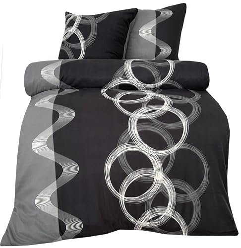 Leonado Vicenti - Winter Thermo Bettwäsche grau Fleece gestreift modern Schlafzimmer Garnitur Set Bezug Decke mit Reissverschluss, 200x220 cm, 3teilig