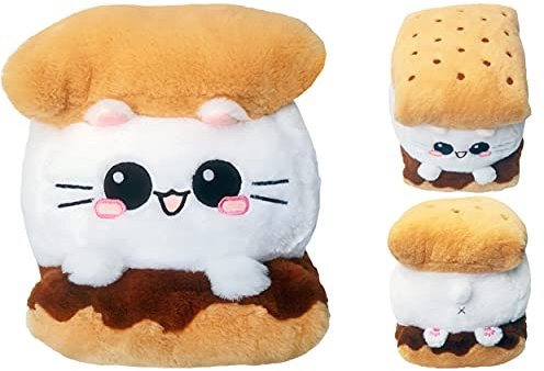 moodrush® S'Mores CAT Kissen | Cookie Marshmallow Schockolade Katze Keks Kitty Smore Snack | Plüschtier Kuscheltier | alle Elemente aufgestickt | waschbar | ca. 36 x 24 x 24 cm