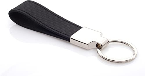 Festland DESIGN® Schlüsselanhänger Echt Leder Schlüsselband mit Schlüsselring Geschenke für Partnerin oder Partner (schwarz-carbonoptik-schwarz)