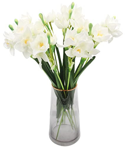 Hananona 10 Stück Künstliche Narzissen Blumen, Weiße Narzisse, Frühlingsblumen aus Kunstseide, Blumenarrangement für Zuhause, Hochzeit und Außen-Dekoration für die Haustür (10, Weiß)
