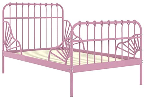 Gecheer Ausziehbett Einzelbett Tagesbett Metallbett Bett Bettrahmen Bettgestell Schlafzimmerbett Schlafzimmermöbel Rosa Metall 80x130/200 cm