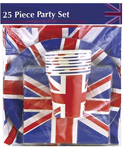 Eurowrap Union Jack Party Tableware Set – 25 Piece British Flag Plates, Cups, Napkins & Tablecover for VE Day, Royal Celebrations, Olympics, Eurovision & Patriotic Events