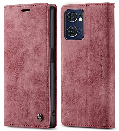 PaceBid Custodia Compatibile con OPPO Find X5 Lite 5G/Reno7 5G, Magnetico Flip Folio Premium Cover [PU Pelle] Slot Porta Cellulare Portafoglio Protettiva Cover per OPPO Find X5 Lite 5G/Reno7 5G -Rosso