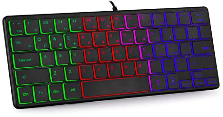 abucow Gaming Keyboard Minimalist Portable Wired Ultra-Compact Mini Imitation 61 Keys RGB Backlit Keyboard (Black-s)