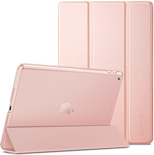 EasyAcc Coque Compatible avec iPad 9ème/8ème/7ème Génération, Modèle 2021/2020/2019 iPad 10.2, Ultra Fin Étui de Protection Translucide Mat avec Fonction Support, Or Rose
