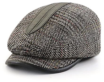 Ueihter Herren Tweed Schiebermütze Newsboy Cap Gatsby Ivy Golf Jagd Mütze 56-58 cm (Dunkelgrau)