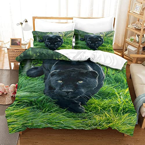 Animal Black Panther Bettwäsche-Set Glatt, 3-teilig, bequem und langlebig, super Bettbezug-Sets mit Kissenbezügen, einzeln (135 x 200 cm)