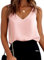 Dokotoo Blouse Femme Chic et Élégant Débardeur Col en V sans Manches Camisole Mode Chemisier Haut T-Shirt Top Rose M