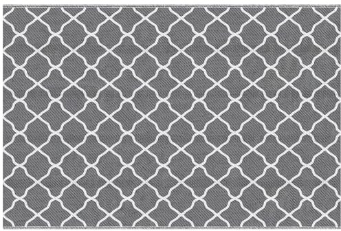 Outsunny Alfombra Exterior 182x274 cm Alfombra Moderna Alfombra Reversible de Plástico Impermeable para Terraza Balcón Patio Camping Playa Gris y Blanco