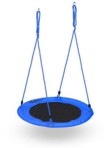 Relaxdays Balançoire nid d'oiseau, Ronde, diamètre 90 cm, Enfants & Adultes, Hauteur réglable, Jusqu’à 100 kg, Bleu