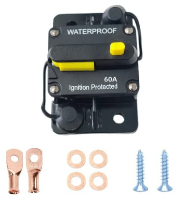Interruttore Automatico Auto,30-300A Interruttore Automatico con Ripristino Manuale,12V-48V DC Impermeabile Interruttore di Circuito Automatico Fusibile di Ripristino per Auto Marine Boat (60A Giallo)