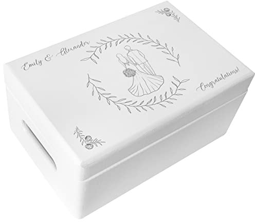 Creative Deco Cadeau de Mariage Personnalisé Blanc - Couple avec Brindilles | Boîte à Souvenirs de Mariage | Coffret Cadeaux Personnalisable Jeunes Mariés | Boîte en Bois