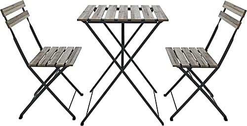 Set Bistrot Tavolino Pieghevole e 2 Sedie Salvaspazio In Legno Acacia E Metallo Salotto Per Patio Giardino Salottino Veranda Esterno Balcone Piscina Terrazzo Arredo Design Industrial Marrone
