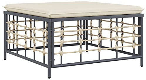 vidaXL Tabouret de Jardin avec Coussin Beige résine tressée, Repose-Pieds, Repose-Pieds Pouf, Tabouret de Jardin, Pouf, Repose-Pieds extérieur