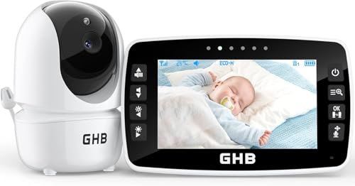 GHB Babyphone mit Kamera 4,3 Zoll Babyphone LCD Bildschirm 350° Rotation Temperatursensor Nachtsicht 1 Kamera Videokamera für Babys