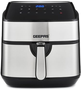 GEEPAS Digital Air Fryer | Vortex Technology 7.5L Basket LED Touch Display 60Min Timer 10 Preset Max 200°C Temperature | Compact Countertop Family Size | Oil-Free Cooking with 70% Less Energy 1800W