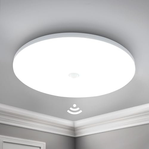 Yafido LED Deckenleuchte mit Bewegungsmelder,18W 6500K Deckenlampe mit Bewegungssensor Innen,29.5CM Rund LED Deckenleuchte Flach für Balkon Flur Garage Treppe Gang