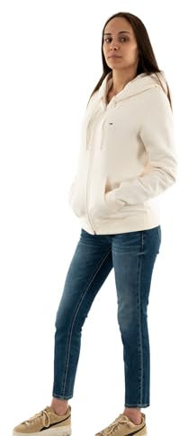 Tommy Jeans Damen Hoodie mit Reißverschluss und Kapuze, Beige (Ancient White), XXS