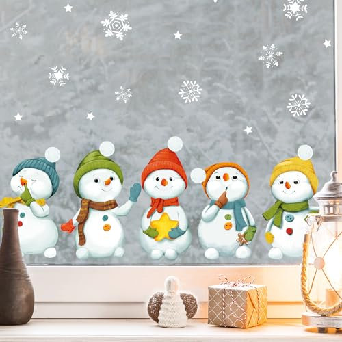 Wandtattoo Loft Fensterbilder Weihnachten 5 Schneemänner – Wiederverwendbar – A4 Bogen, 36 Sticker – Weihnachstdeko Fenster Kinderzimmer, Weihnachtsbilder Fenster, Fensterbild Winter Schneeflocken
