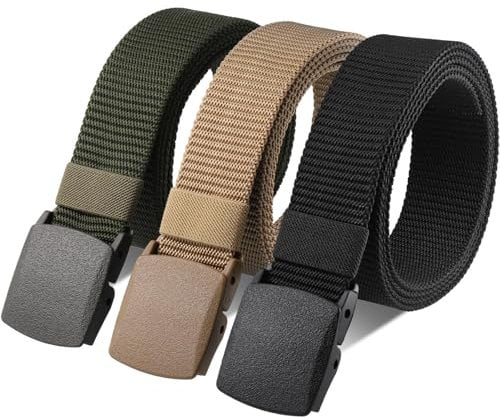 Huiguli Gürtel Herren, 3 Stück Arbeitsgürtel Herren aus Nylon, Verstellbar Stoffgürtel mit Kunststoffschnalle, Unisex Gürtel für Schneller Pass durch die Flughafensicherheit