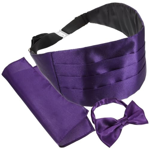 EXCEART Satin-Kummerbund-Fliege Einstecktuch Lila Smoking-Set Vorgebundene Fliegen Für Männer Hochzeit Geschäftsgeschenk
