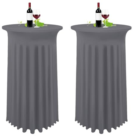 2er-Set Stretch Stehtisch Husse für Bistrotisch Grau Ø 80-85 cm Spandex Stretch Tischdecke mit Rock, Tischrock Für Hochzeit Geburtstagsfeier Bankett und Bistrotische(80×110cm,Grau)
