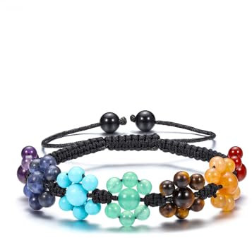 GEHECRST 7 Chakra Armband Edelstein Armbänder Natürliche Chakra Steine Yoga Armband geflochten einstellbar Armband Healing Reiki Energietherapie Glückbringen Edelstein