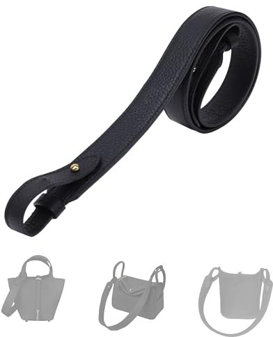 DGAZ TC Schulterriemen aus Leder für Hermes Picotin/Lindy/Evelyne, handgefertigt, austauschbare Umhängetaschen (3,8 cm breit, 100 cm lang, Schwarz (goldene Nieten)