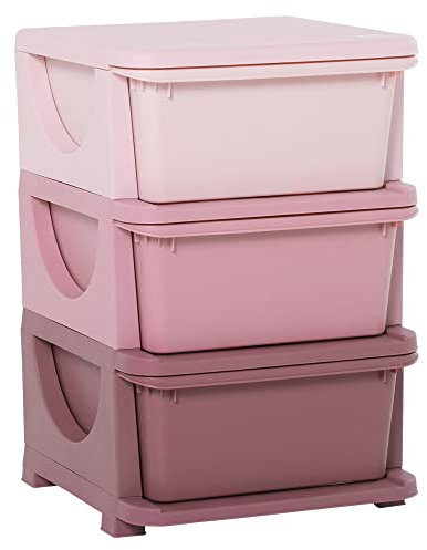 DecHome - Cassettiera in Plastica Colorata per Cameretta con 3 Cassetti 37x37x56.5 cm colore Rosa