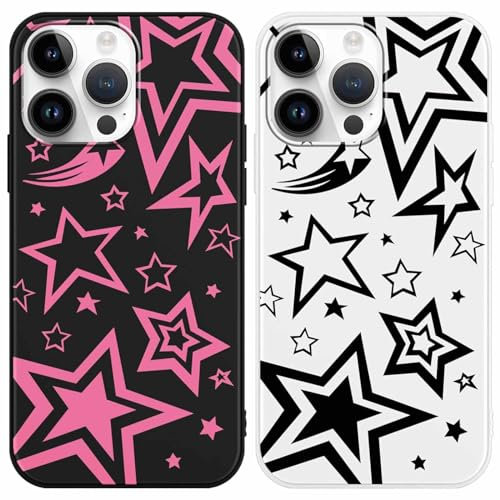 Foonary 2 Pack Phone Case Compatible with iPhone 14 Pro 6.1, Slim Fit Soft Silicone TPU with Fashion Star Design Aesthetics Pattern, Shockproof Bumper Protector Matte Cover for iPhone 14 Pro