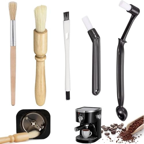 Kaffee Pinsel,5 Stück Kaffee Reinigungsbürste,Kaffee Pinsel Barista Pinsel,Kaffee Reinigungspinsel,Espressomaschinen Reinigungspinsel Holz Griff Kaffeepinsel für Kaffeemühle Werkzeug Reinigungspinsel