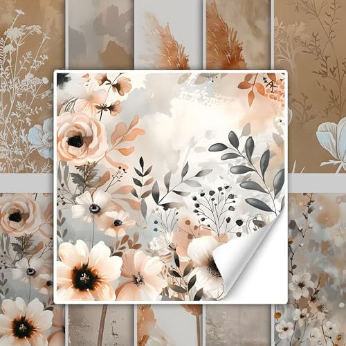 GRAZDesign Fliesenaufkleber Blumen Beige Bad & Küche, Boho Shabby Chic Fliesenbilder selbstklebend - 10x10cm / 20 Stück