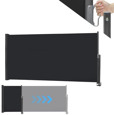 MAYTIIMO Seitenmarkise Ausziehbar Sichtschutz UV-Schutz Blickdicht Markise Windschutz Seitenrollo aus Polyester für Balkon Terrasse, 140 x 300 cm, Anthrazit