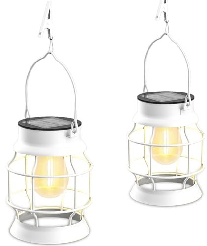 Solar Laternen für Außen,2 Stück Weiß Solarlampen für Draußen Hängend Garten Deko mit Warmweiß LED Laterne für Den Garten Camping Rasen Weihnachts Deko Aussen
