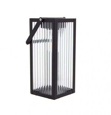 Xanlite Lanterne Solaire Nomade Noire en Verre Ciselé et Métal, IP44, Hauteur 26 cm, LED 3000K Blanc Chaud – Éclairage Ambiance Portatif pour Terrasse, Balcon ou Intérieur