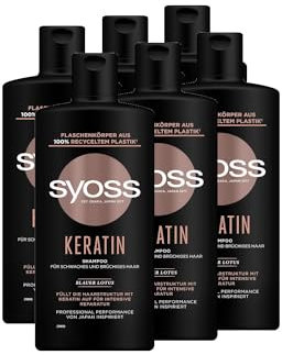 Syoss Shampoo Keratin (6x 440 ml), Haarshampoo für schwaches und brüchiges Haar, füllt und glättet die Haarfaser, Formel mit Blauem Lotus & Amino-Komplex