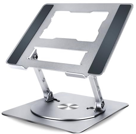 KHROMAX Soporte Portatil Mesa con Base Giratoria 360º Elevador portatil y Diseño Plegable Base Portatil Compatible con Laptops, Notebooks y Tablet Soporte Portátiles Mesa Plegable Ventilado.
