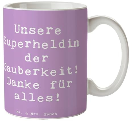 Mr. & Mrs. Panda Tasse mit Spruch Spruch Putzfrau Superheldin - Geschenk, Freundschaft, Aufmerksamkeit, kaffeebecher bedruckt, Bedanken, Wertschätzung, harte Arbeit, Sauberkeit, Teetasse, Danke sagen