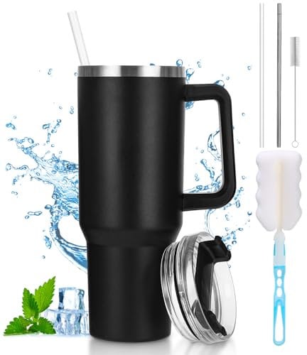 Toaren 1200ml Mug Isotherme avec Paille et Poignée, Gobelet Isotherme avec Paille, Tasse Isolée à Vide en Acier Inoxydable, Double Isolée Tasse de Voyage Isotherme, Verres à Boire Réutilisables