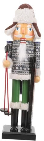 PRETYZOOM Wooden Nutcracker Skier Tabletop Christmas Nutcracker Figurine 36cm Desktop Xmas Home Decoration