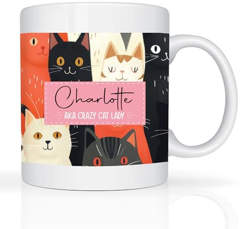 Star Online Personalised Christmas Coffee Mug 11oz Ceramic Cup Custom Name Mugs Festive Xmas Eve Secret Santa Party Gifts for Kids, Family Presents (Cat Custom Name)