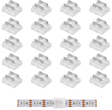 MxyVrix 20 Stück 2-polige 8mm COB LED Streifen Verbinder, Transparente L/T LED Verbinder für COB/SMD LED Streifen, Lötfreie Verbindung, Hochwertige Materialien und Einfache Installation