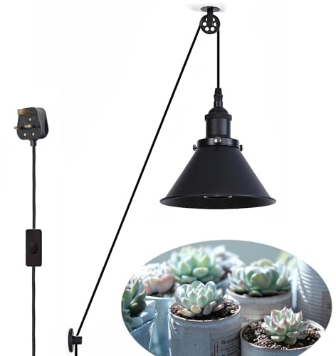 FSLiving Grow Light with Full Spectrum and Hanging System, led Grow Lights for Indoor Plants with 4.5m Cable, Aluminum Hanging Lamps with E27 Lamp Holder for Seedlings Greenhouse Plants,Black
