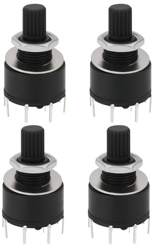 VGOL Lot de 4 interrupteurs rotatifs 16 mm 1 pôle 8 positions avec rondelle et écrou en plastique rond Longueur 15 mm Noir RS16