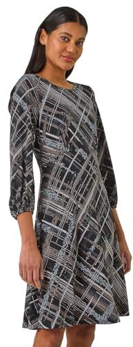 Roman Originals Women Gathered Chest Dress Ladies Stretchy Fit & Flare Swing Tea A Line Skater Knee Length Long Sleeve Midi Smart Casual Work Going Out Cocktail Party - Chocolate - Size 20